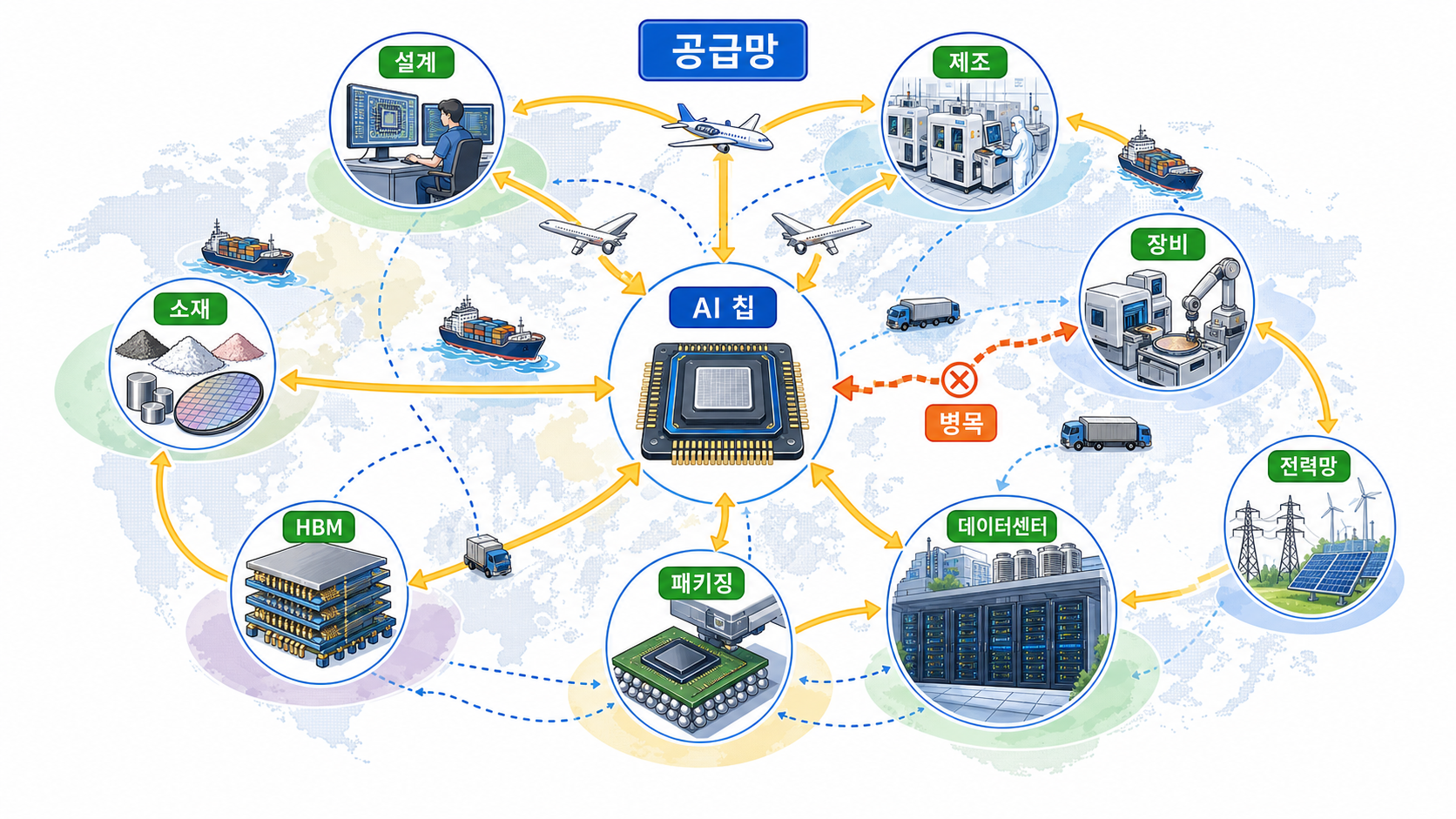 AI 칩을 중심으로 연결된 세계 공급망