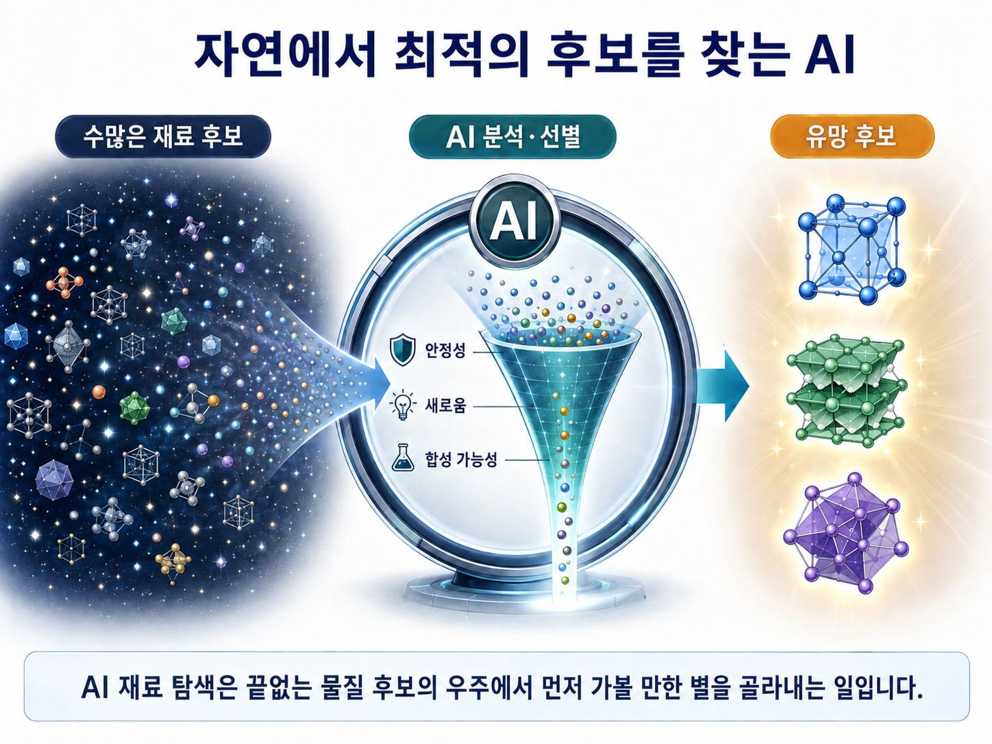 광활한 후보 공간에서 안정할 가능성이 높은 재료 후보를 찾는 AI