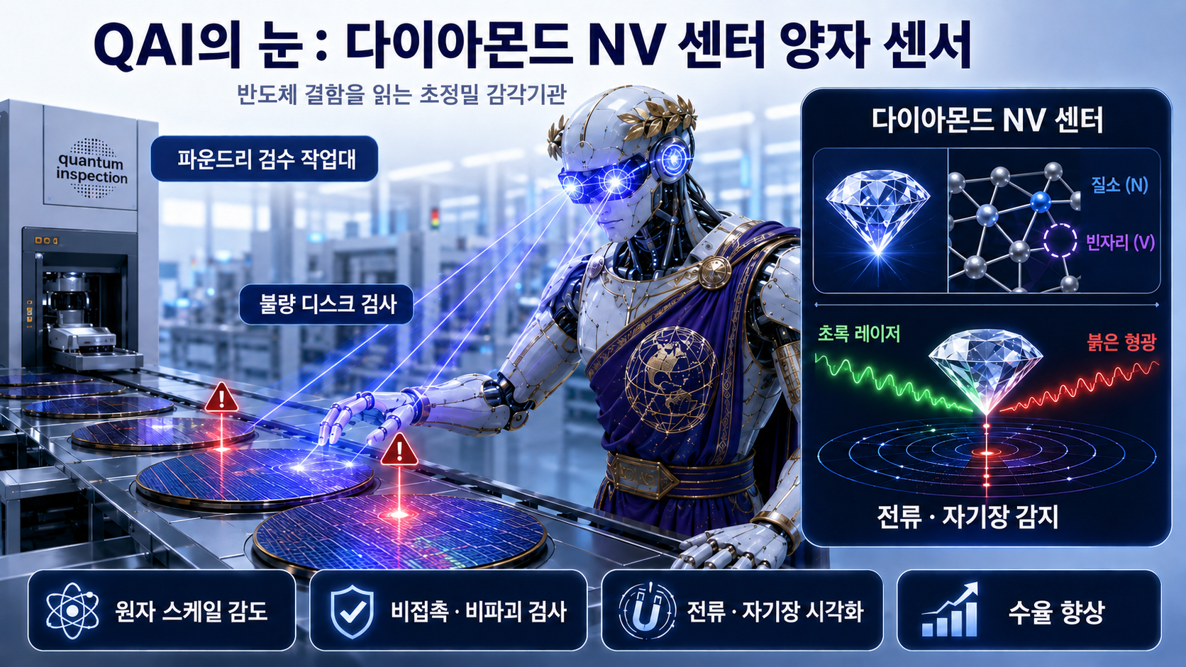 양자센서 눈으로 불량 디스크를 검수하는 AI 로봇