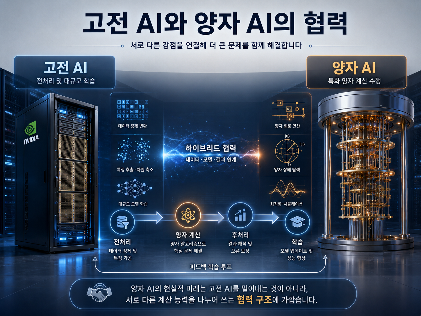 고전 AI와 양자 AI는 경쟁보다 협력의 구조 속에서 특정 하위 문제를 나누어 풀 가능성이 크다